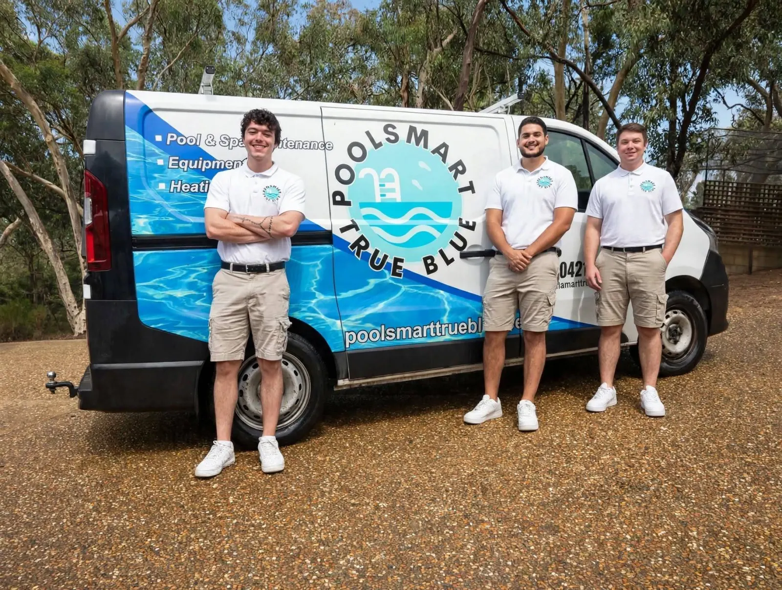 The PoolSmart True Blue team in front of their branded van